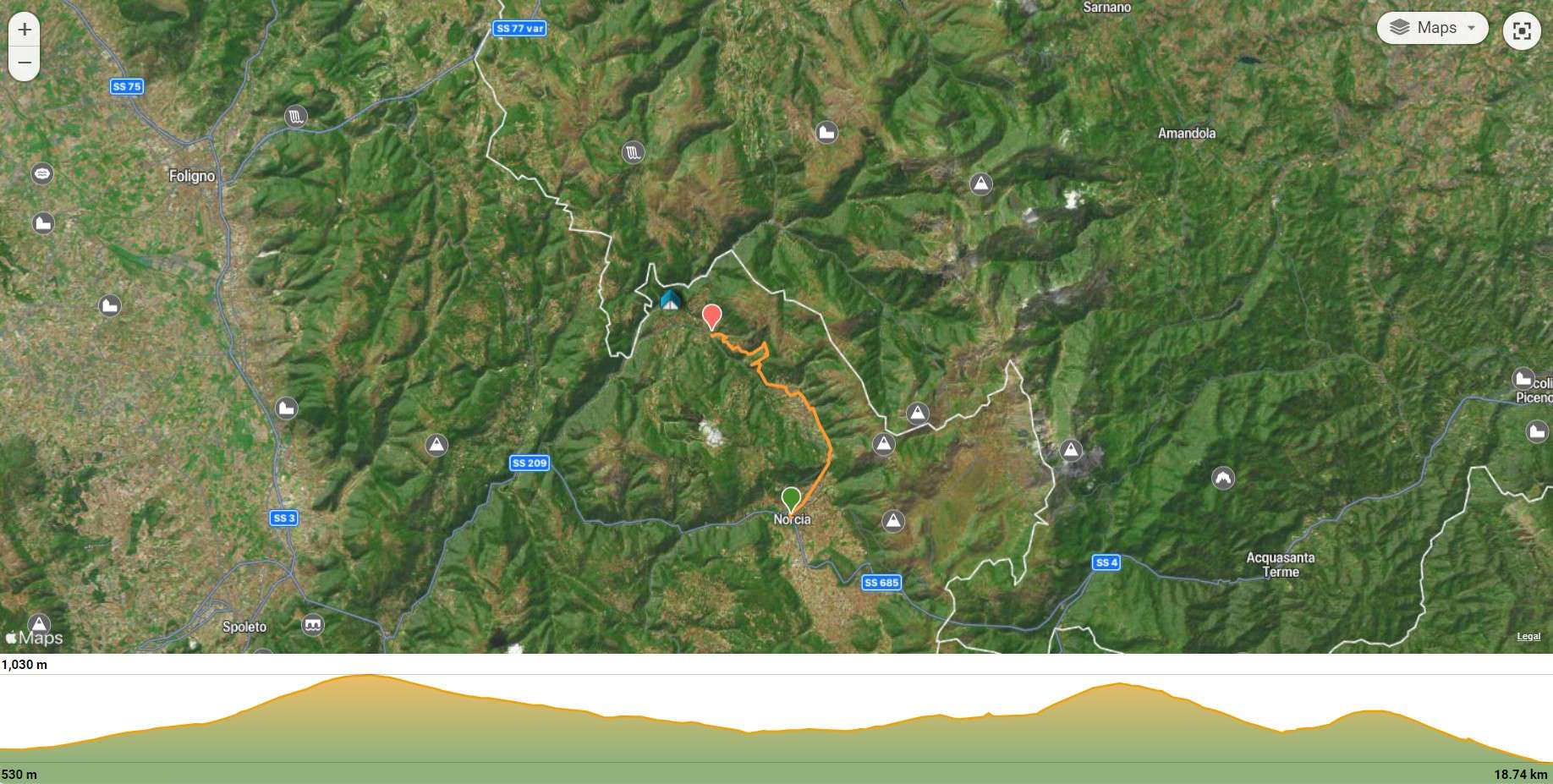 Il percorso Norcia-Preci – 19 km con 850 m di dislivello