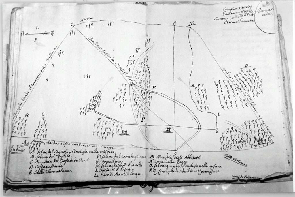 Foto storica - antica mappa del territorio con misurazione in canne